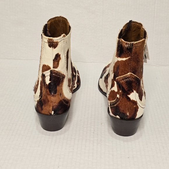 Zara Cow Print Leather Cowboy Boots Haircalf Western Ankle Women's Size 10 NWT - Picture 5 of 15